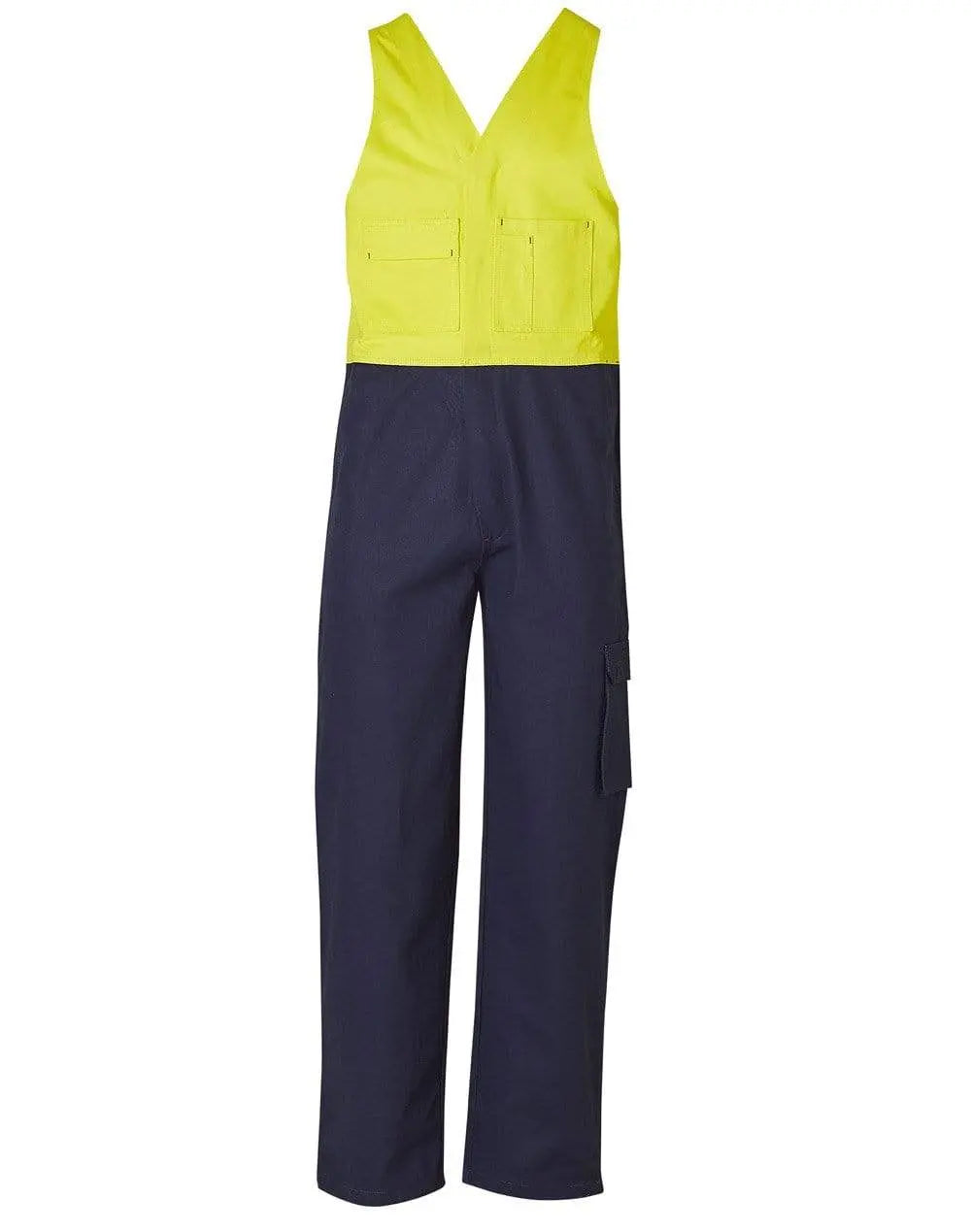 Men's Overall Stout Size SW202 Work Wear Australian Industrial Wear 87S Fluoro Yellow/Navy