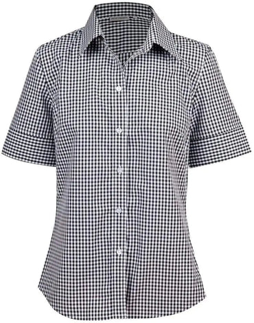 BENCHMARK Ladies’ Gingham Check Short Sleeve Shirt M8300S Metro Workwear.