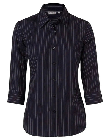 BENCHMARK Women's Pin Stripe 3/4 Sleeve Shirt M8223 Metro Workwear.