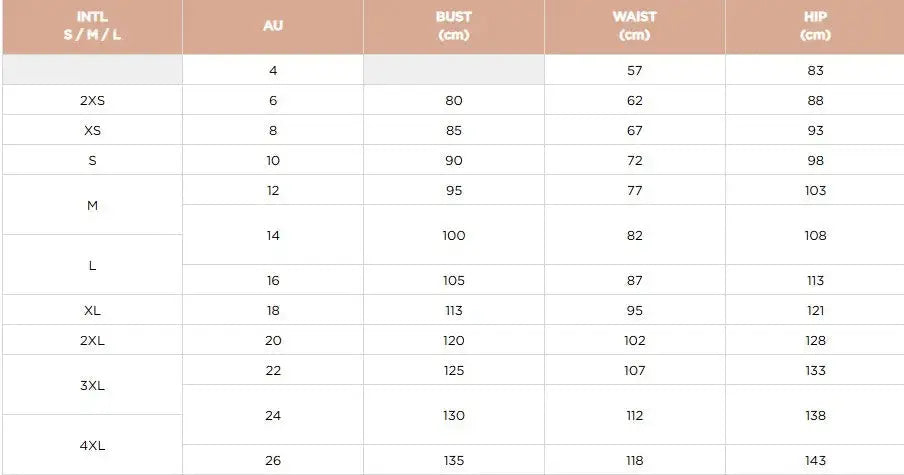 NNT size chart