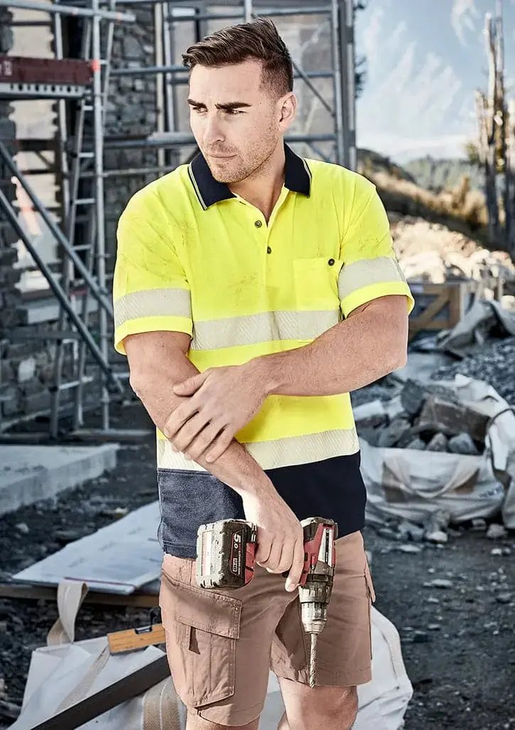 SYZMIK Unisex Hi Vis Segmented Tape Short Sleeve Polo ZH535 Metro Workwear.