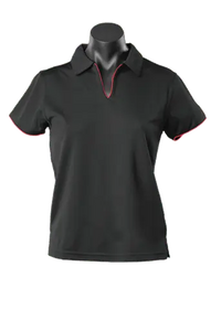 Aussie Pacific Ladies Yarra Polo Shirt 2302 Casual Wear Aussie Pacific Black/Red 16-18 