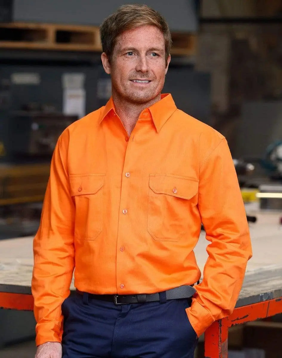 Men's Hi-vis L/s Drill Shirt SW51 Work Wear Australian Industrial Wear   