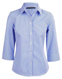 BENCHMARK Ladies’ Two Tone Gingham 3/4 Sleeve Shirt M8320Q Metro Workwear.