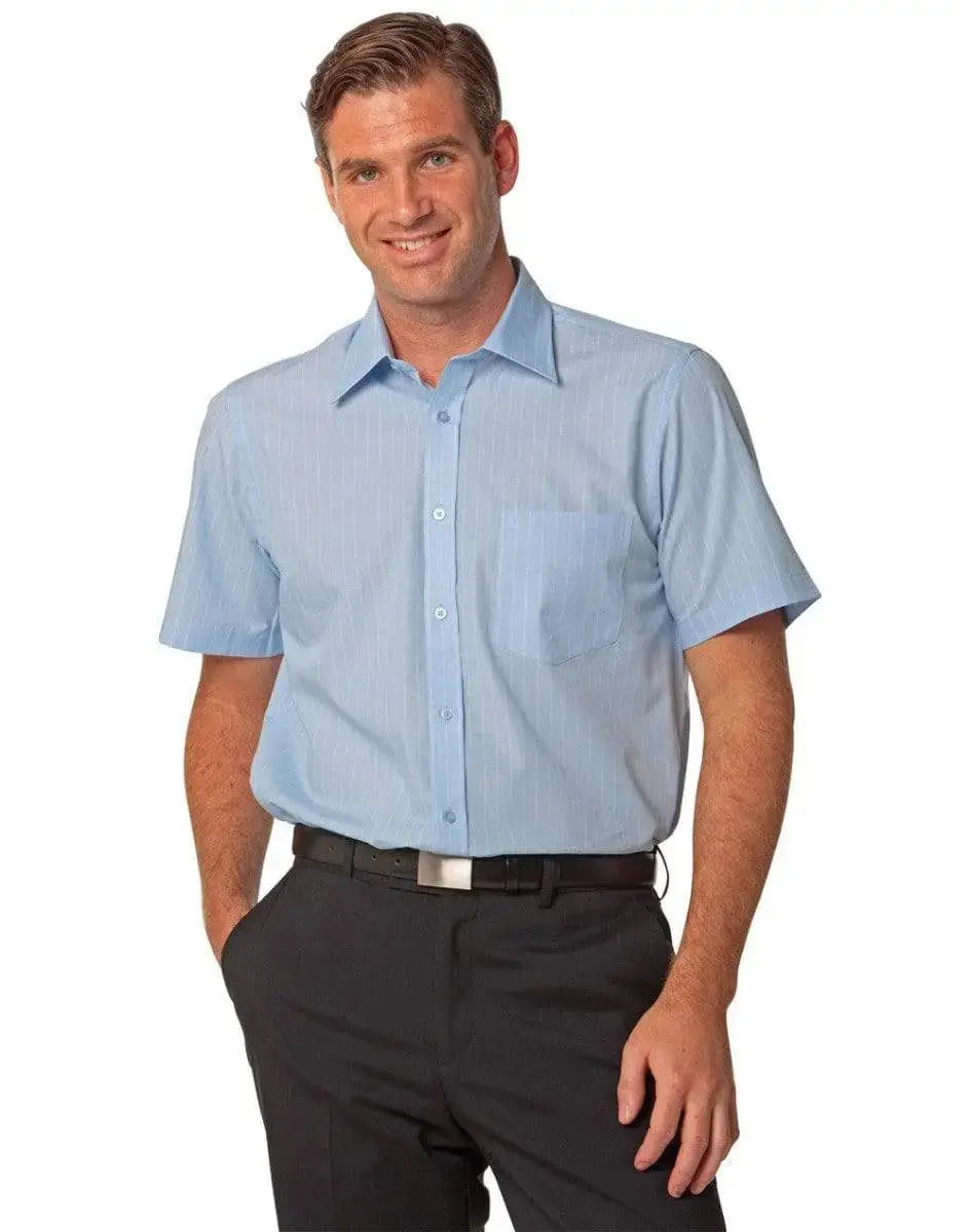 BENCHMARK Men's Pin Stripe Short Sleeve Shirt M7221 Metro Workwear.