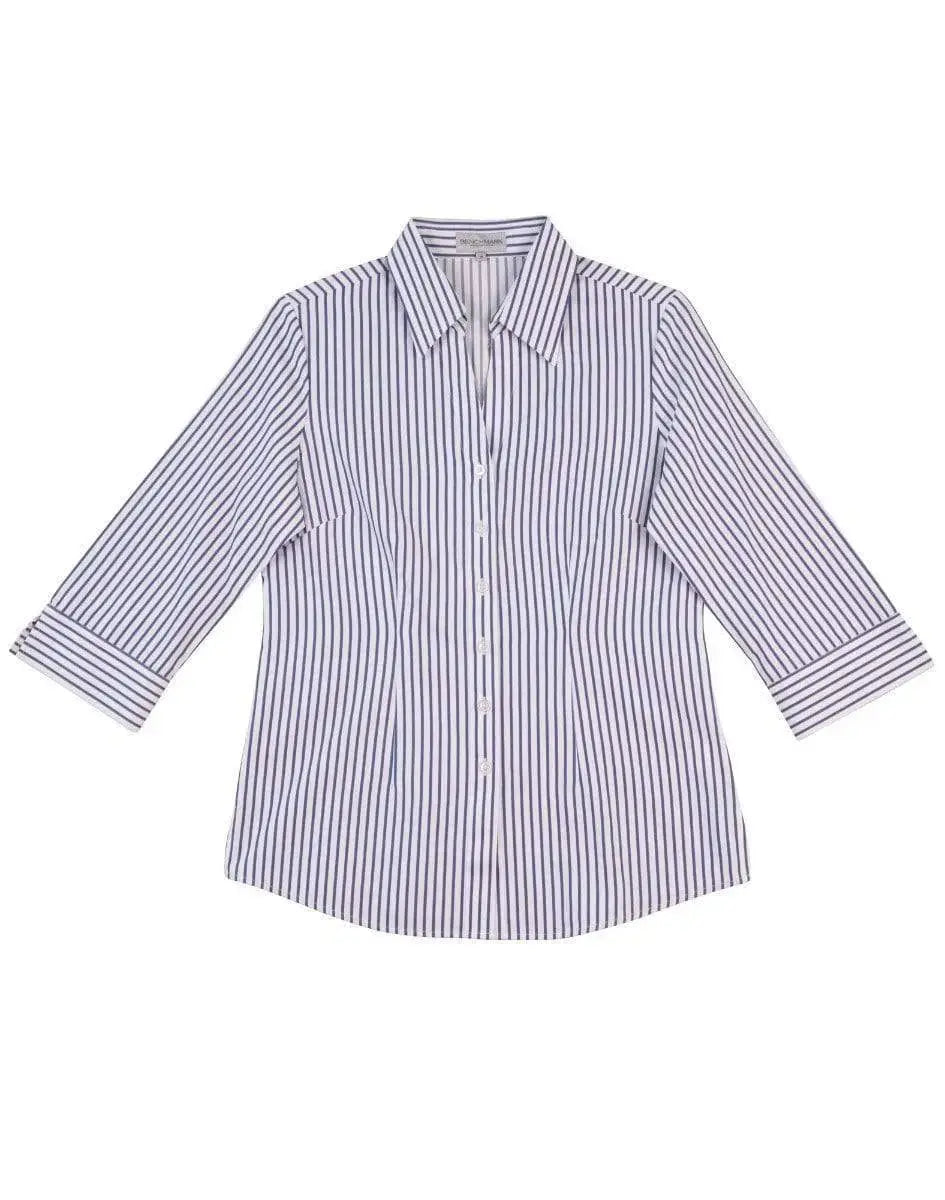 BENCHMARK Women's Executive Sateen Stripe 3/4 Sleeve Shirt M8310Q Metro Workwear.