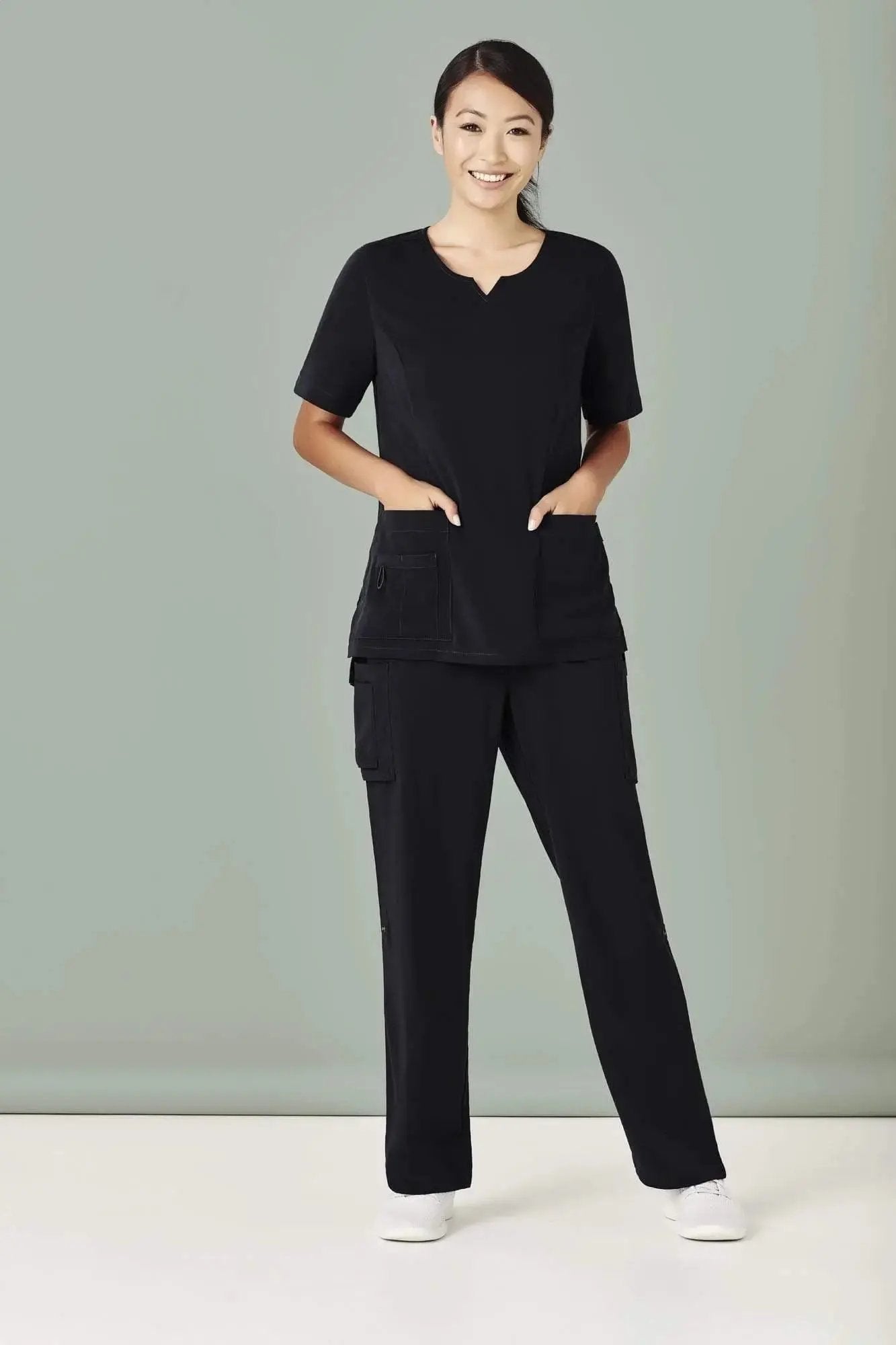 Biz Care Womens Tailored Fit Round Neck Scrub Top CST942LS - Simply Scrubs Australia
