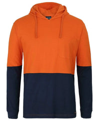 JB'S Wear Work Wear Orange/Navy / 2XS Jb's Hv L/s Cotton Tee With Hood 6HCTL