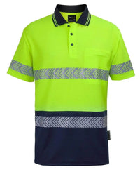 JB'S Wear Work Wear Lime/Navy / 2XS Jb's Hv S/s D+n C/back Segmented Tape Polo 6HMSS