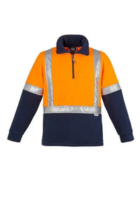 SYZMIK Men’s Hi-Vis Fleece Shoulder Taped Jumper ZT462 Work Wear Syzmik Orange/Navy S 