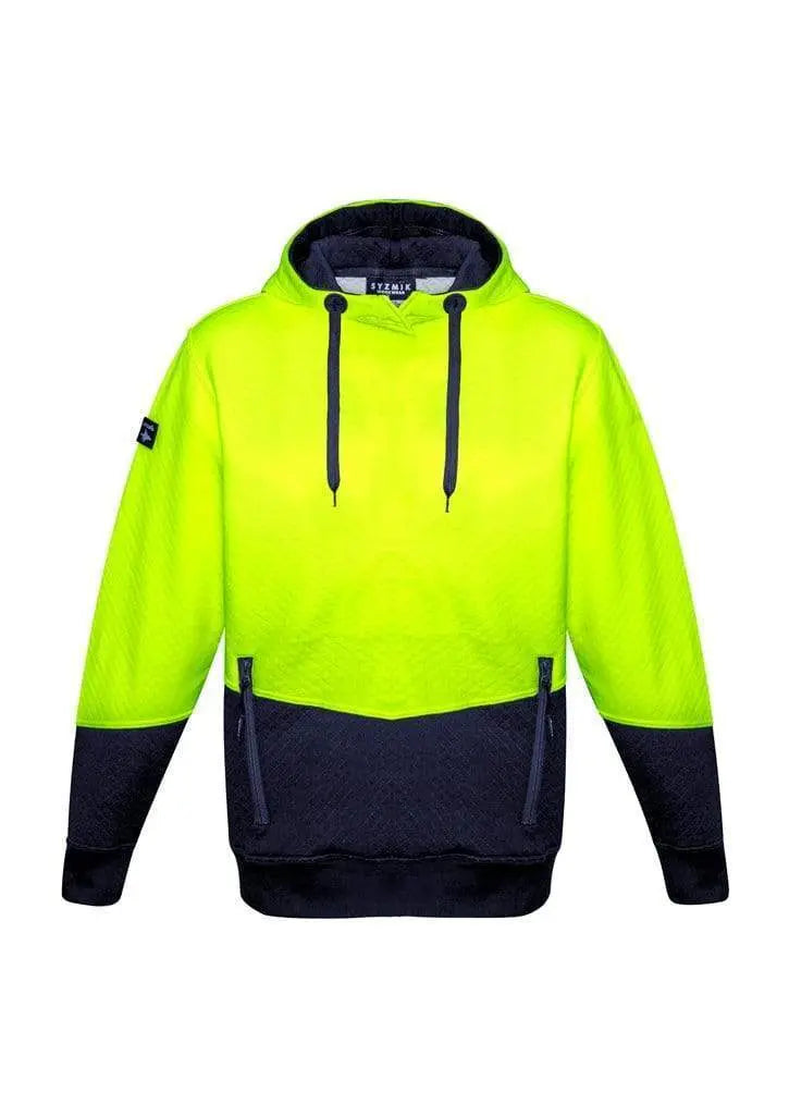SYZMIK Unisex Hi-Vis Textured Jacquard Hoodie ZT477 Work Wear Syzmik Yellow/Navy XXS 
