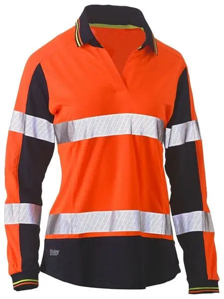 Women's Taped Two Tone Hi Vis V-neck Polo Shirt BKL6225T - City Workwear