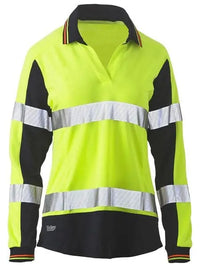 Women's Taped Two Tone Hi Vis V-neck Polo Shirt BKL6225T - City Workwear
