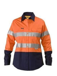 Bisley Workwear Work Wear YELLOW/NAVY (TT01) / 8 BISLEY WORKWEAR WOMENS 3M TAPED COOL LIGHTWEIGHT HI VIS SHIRT - LONG SLEEVE BL6896