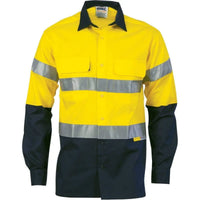 DNC Workwear Work Wear Yellow/Navy / 2XL DNC WORKWEAR Hi-Vis Cool-Breeze Cotton Long Sleeve Shirt with 3M 8906 Reflective Tape 3988