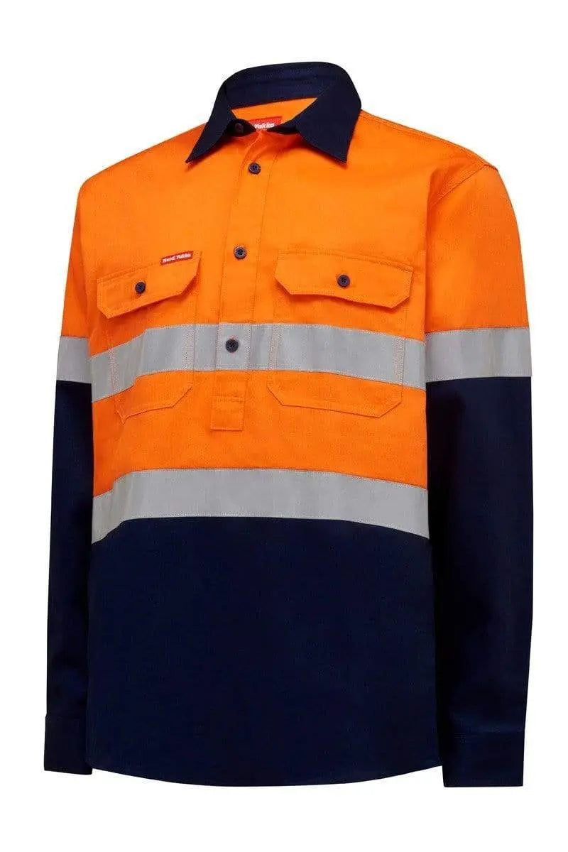 Hard Yakka Hi Vis Reflective Work Shirt Y04615 Work Wear Hard Yakka Orange/Navy (ONA) S 