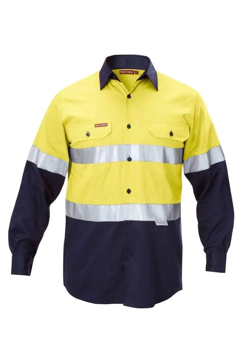 Hard Yakka Two Toned Reflective Taped Shirt Y07990 Work Wear Hard Yakka Yellow/Navy (YNA) S 