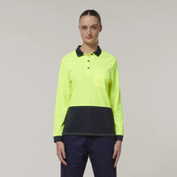 Hard Yakka Women's Long Sleeve Hi Vis Polo Shirt Y08603 - City Workwear