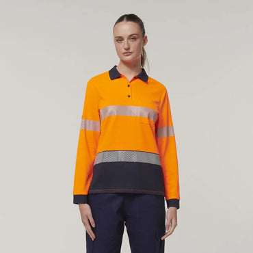 Hard Yakka Women's Long Sleeve Hi Vis Taped Polo Shirt Y08604 - City Workwear