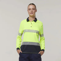 Hard Yakka Women's Long Sleeve Hi Vis Taped Polo Shirt Y08604 - City Workwear
